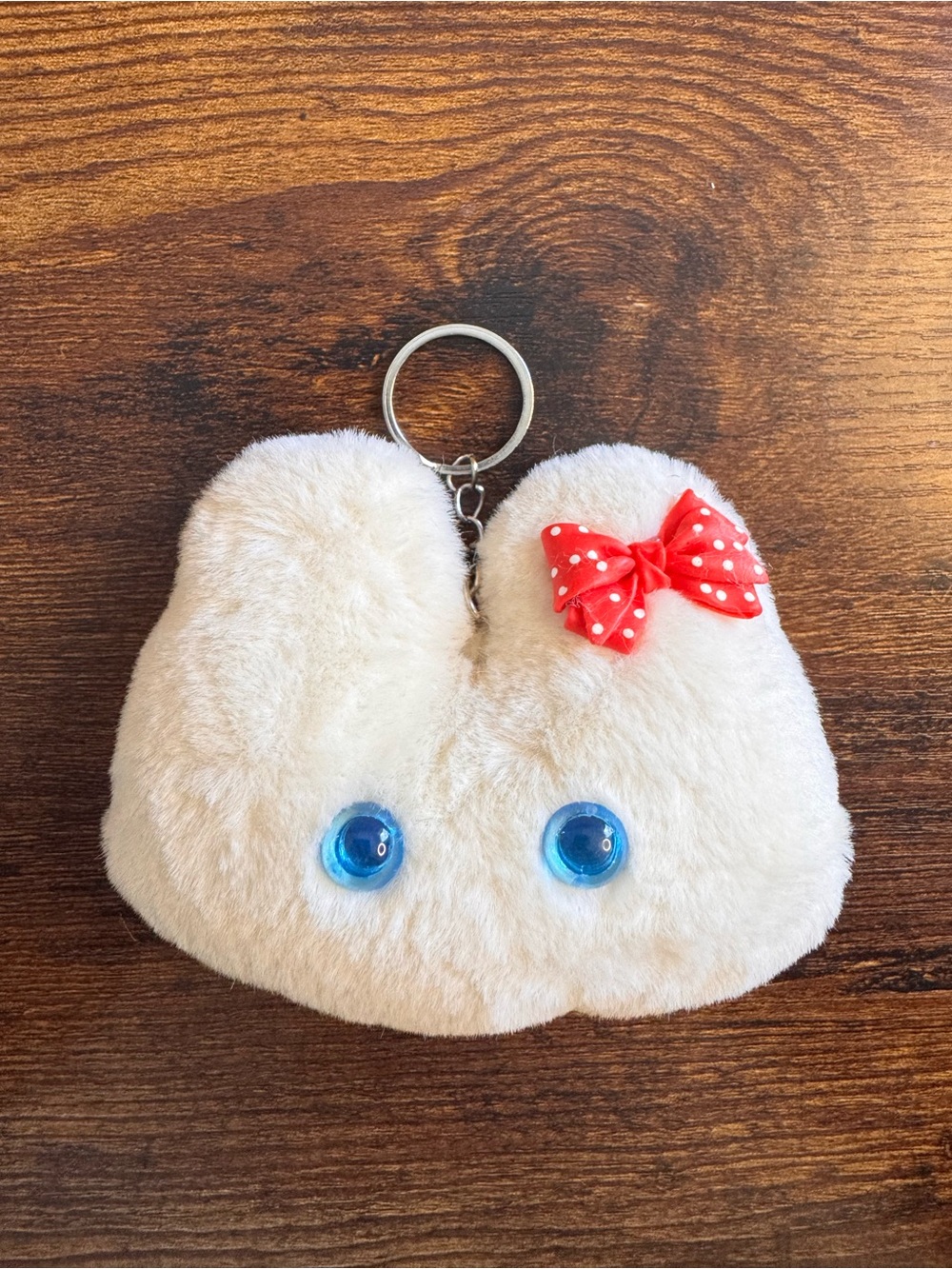 Plush cute bunny Keychain with Red Bow and blue eyes - bag charm
